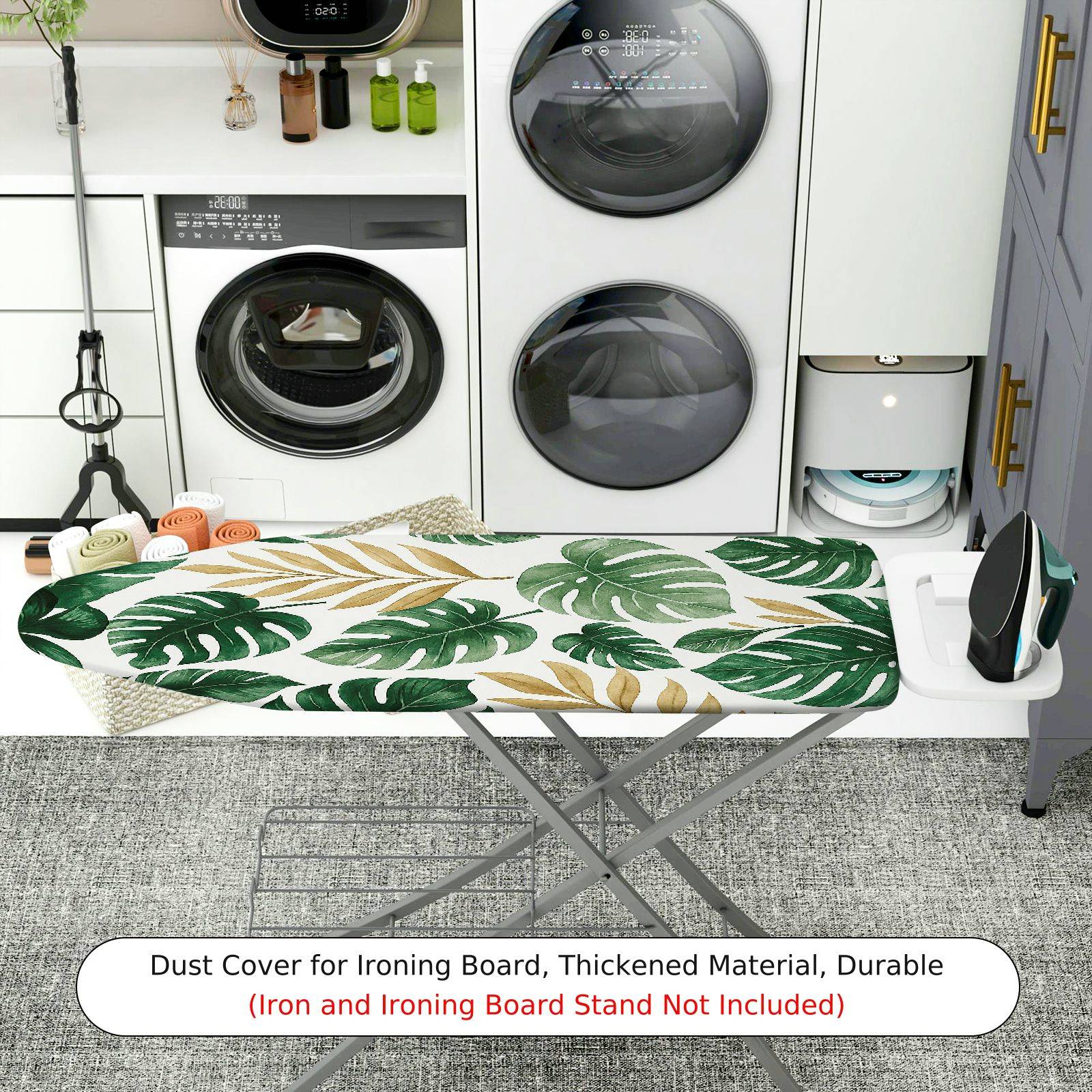 1-Piece Tropical Leaf Green  Ironing Board Cover, Universal Size, Without Board