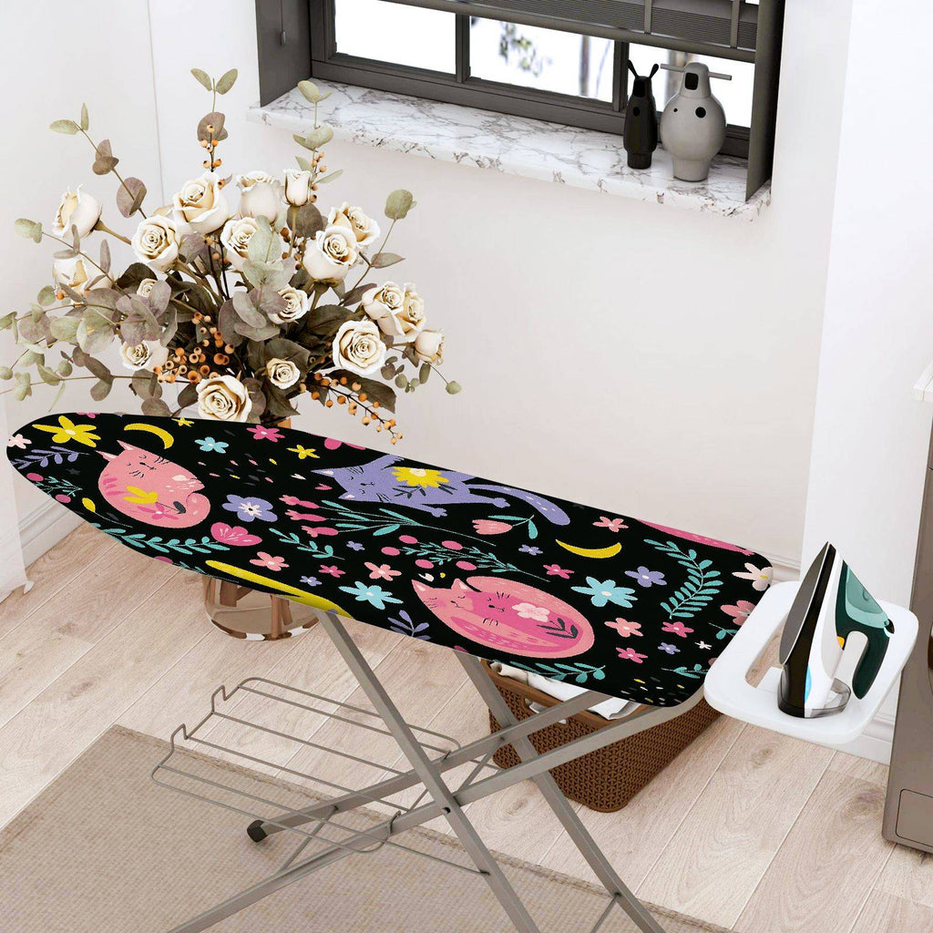 1-Piece Cat Floral Night  Ironing Board Cover, Universal Size, Without Board