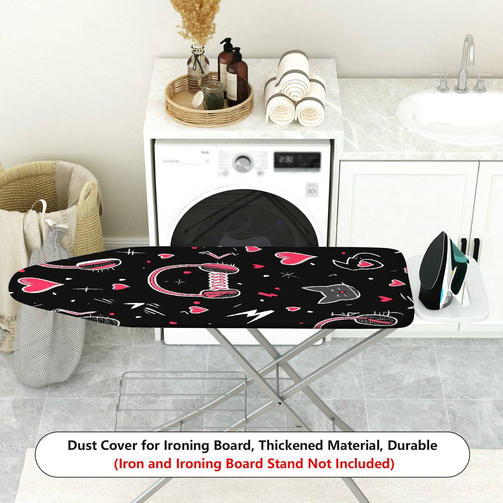 1-Piece Cat Headphones Hearts  Ironing Board Cover, Universal Size, Without Board