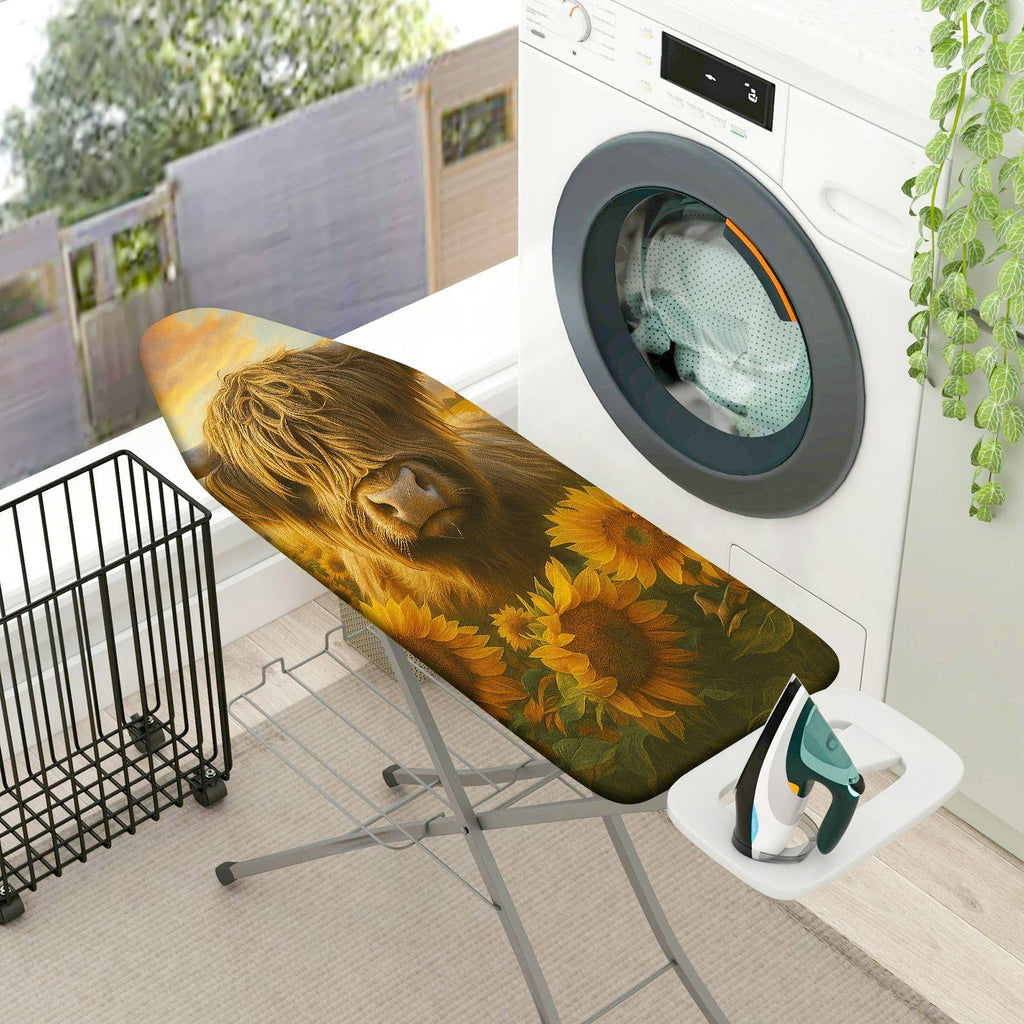 1-Piece Highland Cattle Sunflowers Rural  Ironing Board Cover, Universal Size, Without Board