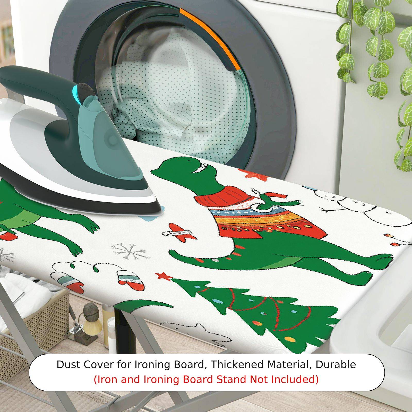 1-Piece Dinosaur Christmas Snowman  Ironing Board Cover, Universal Size, Without Board