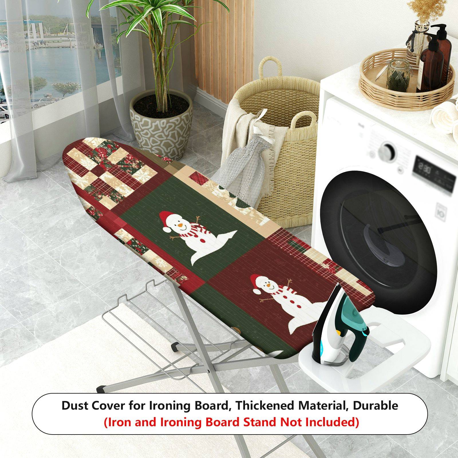 1-Piece Snowman Christmas Patchwork  Ironing Board Cover, Universal Size, Without Board