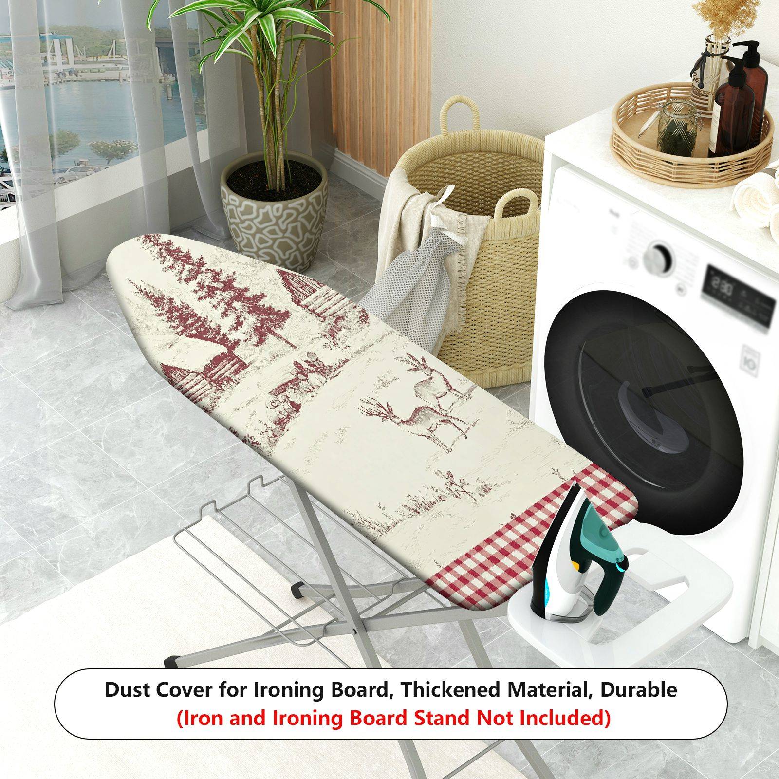 1-Piece Forest Cabin Deer Retro  Ironing Board Cover, Universal Size, Without Board