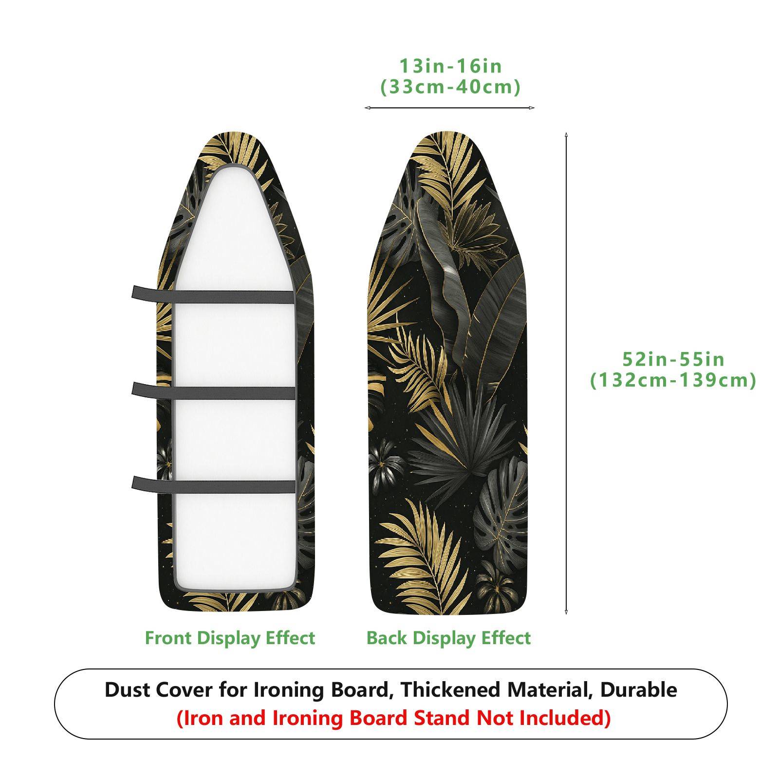 1-Piece Tropical Leaves Black Gold  Ironing Board Cover, Universal Size, Without Board