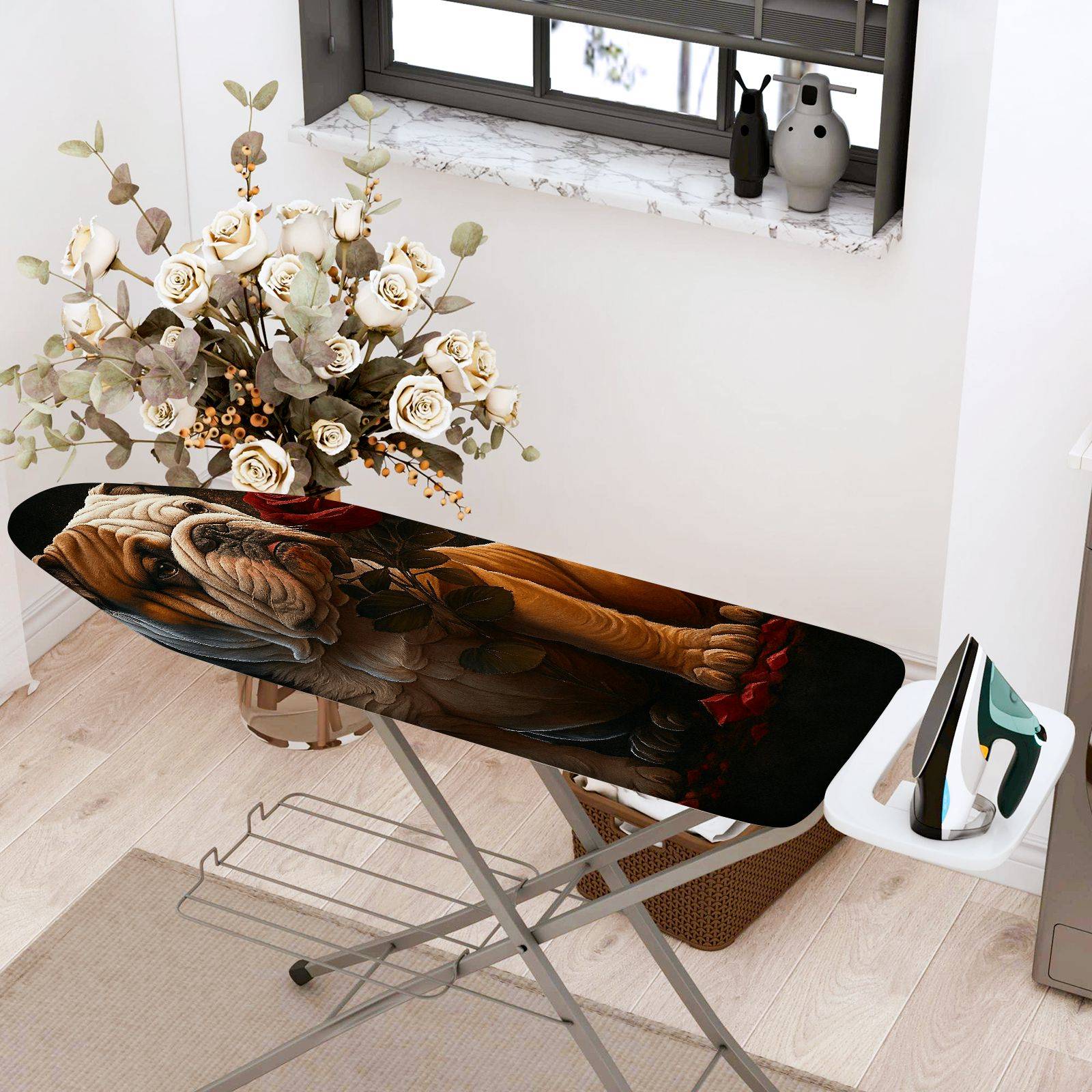 1-Piece Dog Rose Art  Ironing Board Cover, Universal Size, Without Board