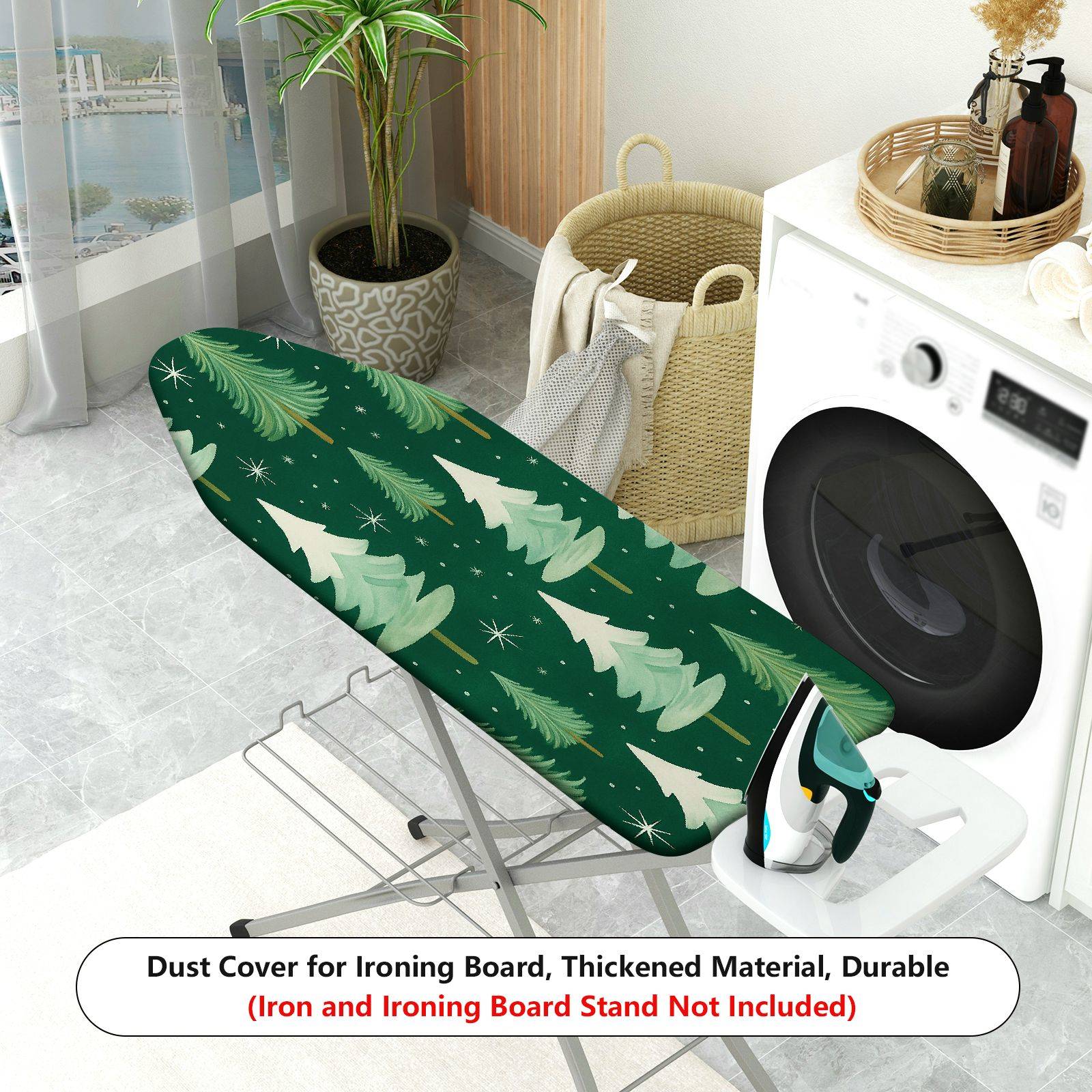 1-Piece Christmas Trees Green Stars  Ironing Board Cover, Universal Size, Without Board